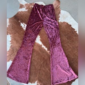 Pink velvet bell bottoms